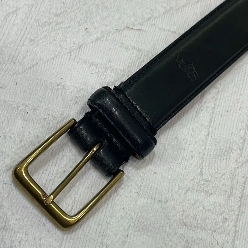 Mens Ralph Lauren Leather Dress Belt Black & Brown Brushed Gold Buckle Size 38